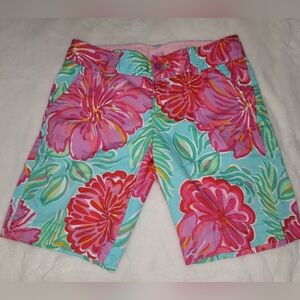 Lilly Pulitzer Pink and Green Bermuda Shorts Tropical Floral